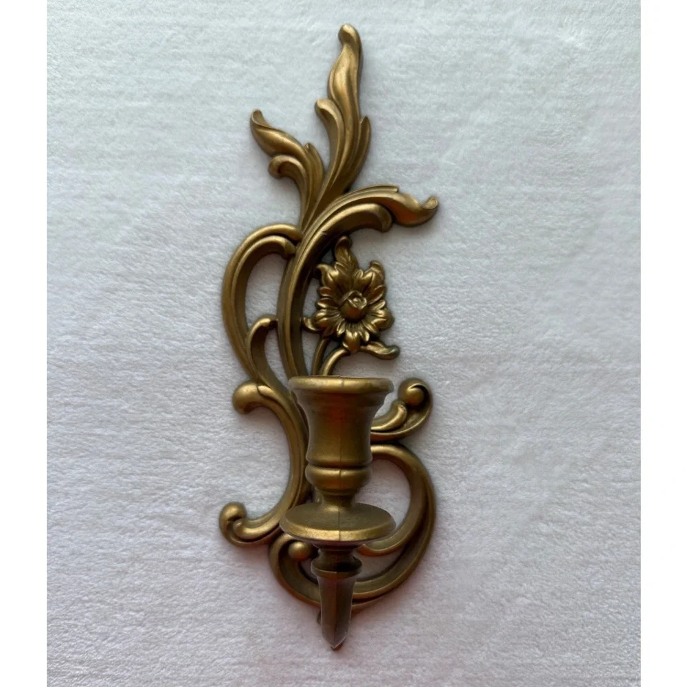 Vintage Syroco Resin Gold Wall Candle Sconce Hollywood Regency‎ Ornate Floral